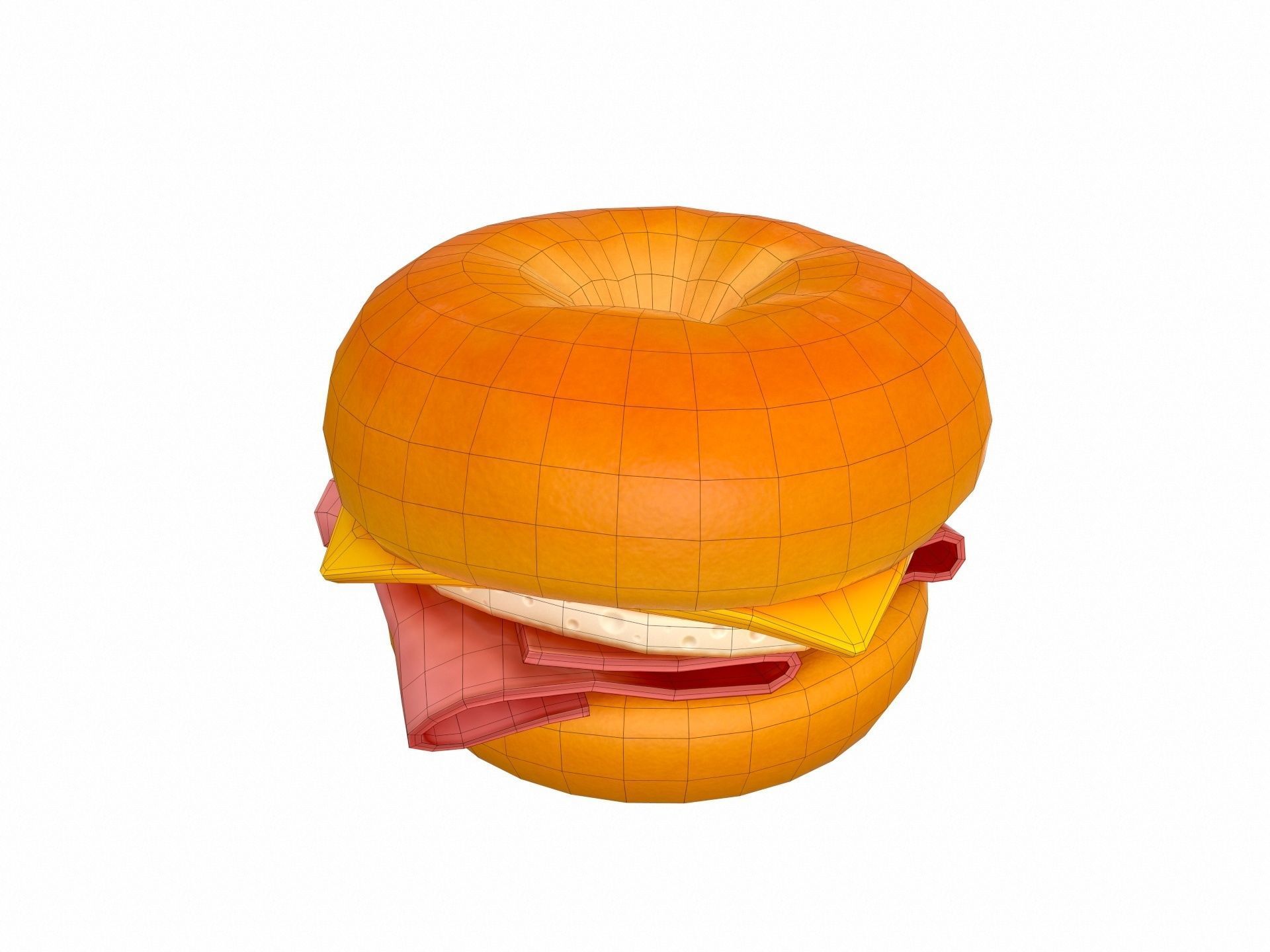 Bagel with cheese and meat 3D model_7