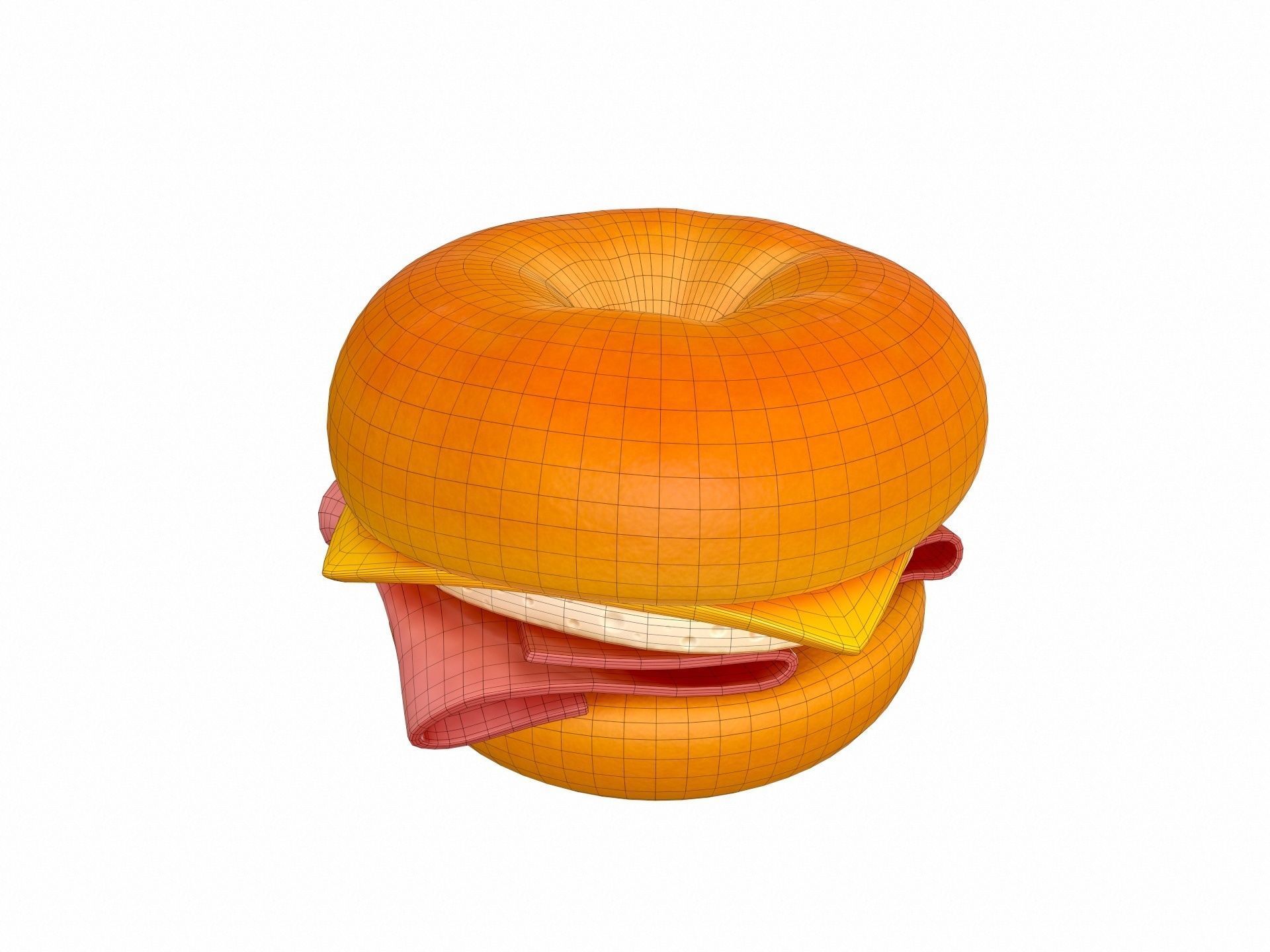 Bagel with cheese and meat 3D model_8