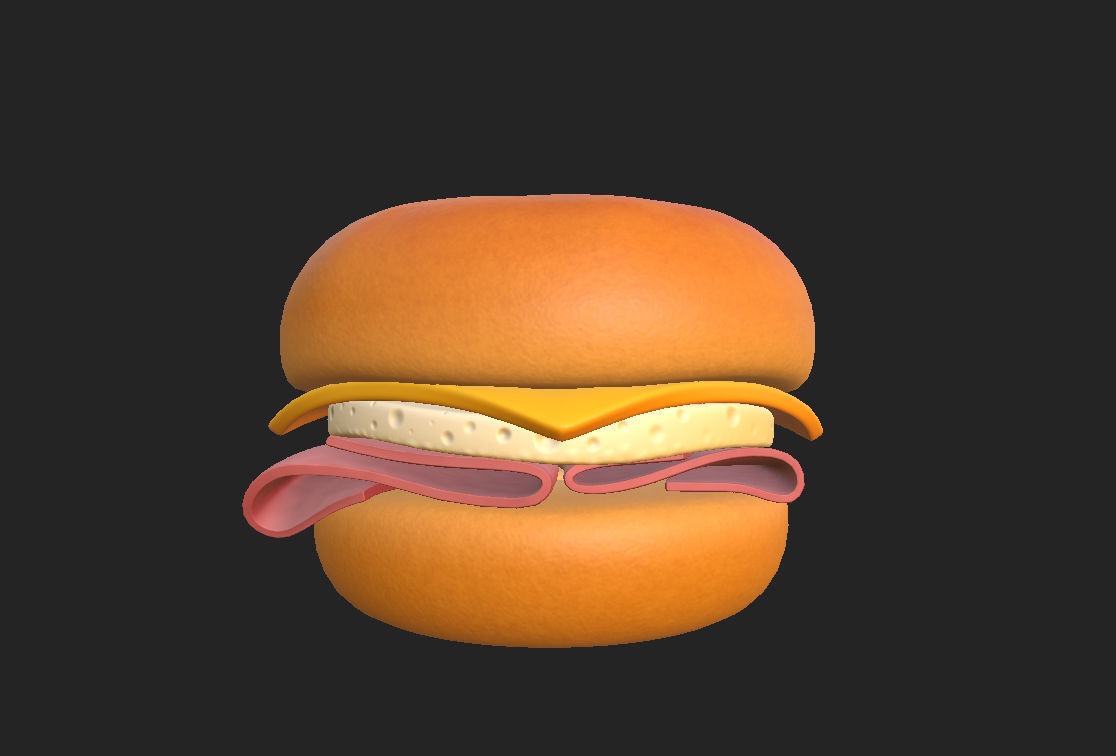 Bagel with cheese and meat 3D model_13