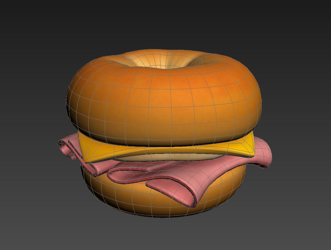 Bagel with cheese and meat 3D model_24
