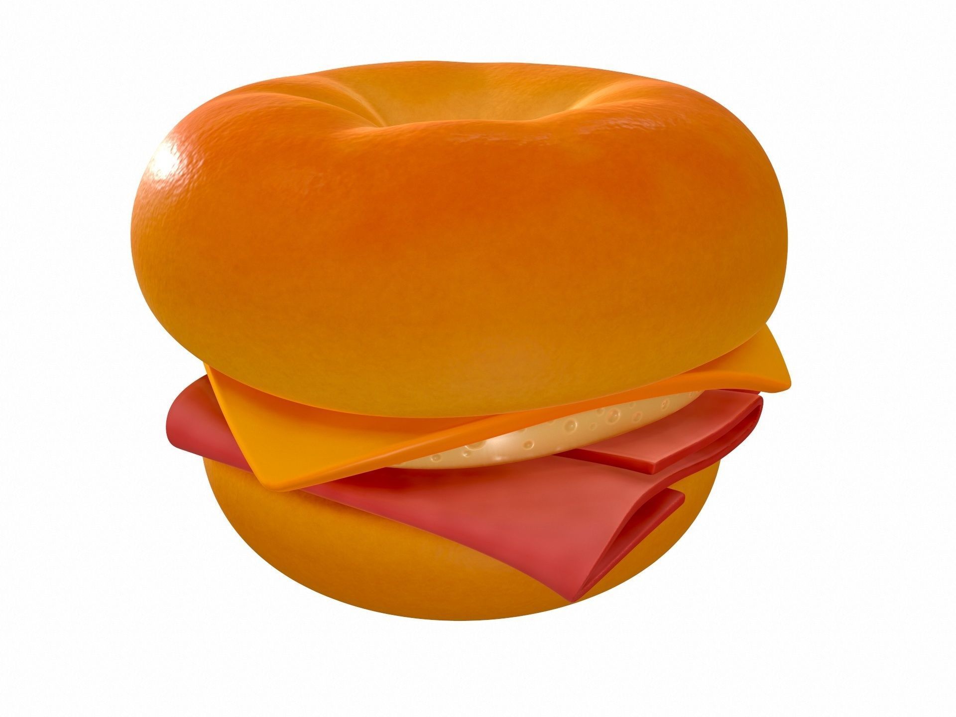 Bagel with cheese and meat 3D model_4
