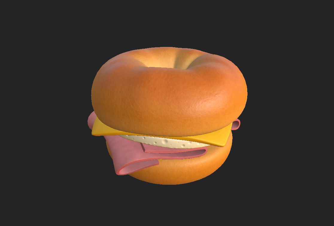 Bagel with cheese and meat 3D model_9