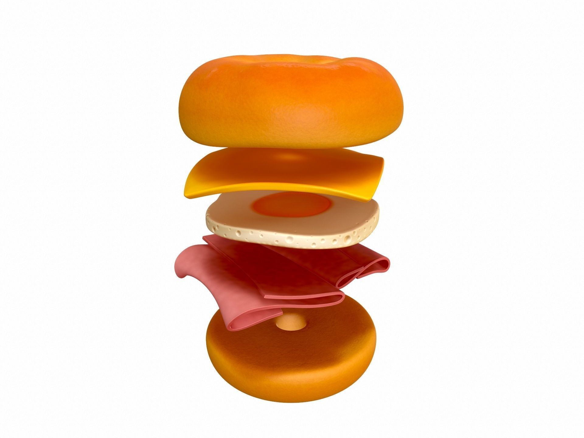 Bagel with cheese and meat 3D model_6
