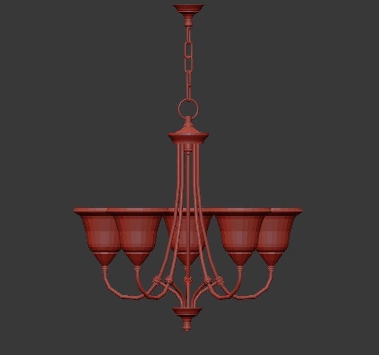 HARMONY five light chandelier with glass shades 3D model_3