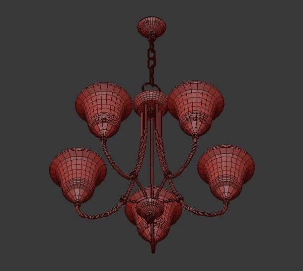 HARMONY five light chandelier with glass shades 3D model_5