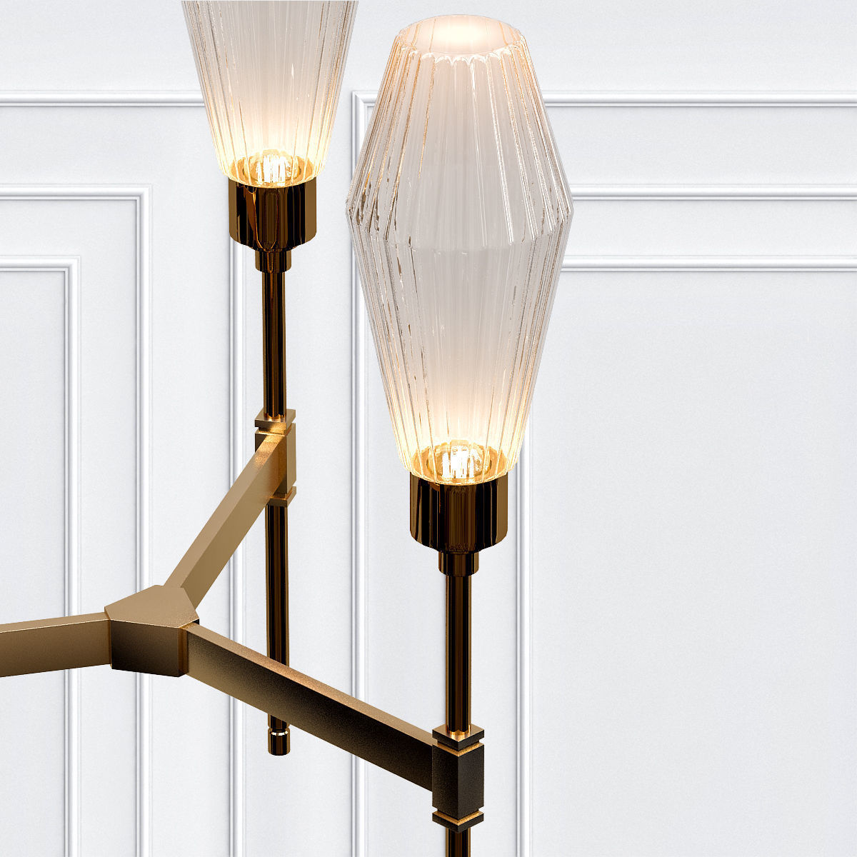 AALTO modern brass chandelier with glass shades 3D model_1