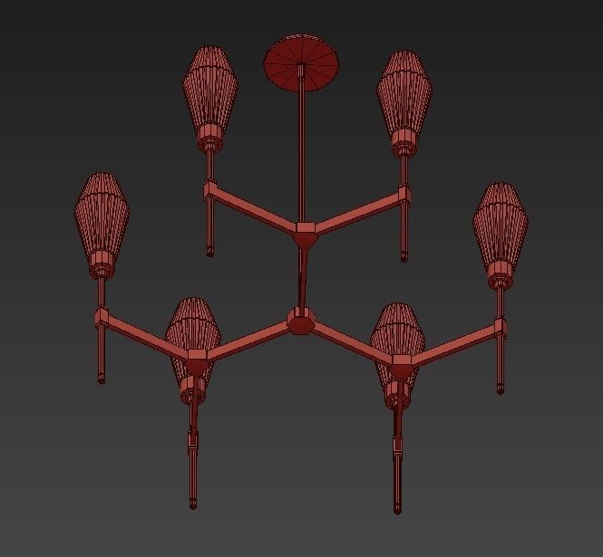 AALTO modern brass chandelier with glass shades 3D model_6