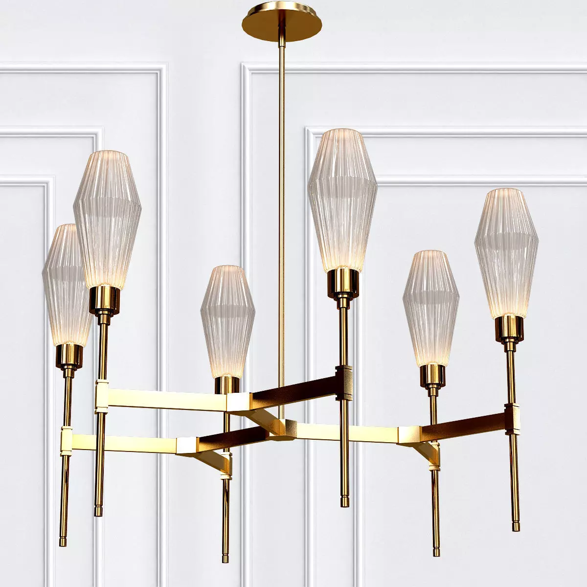 AALTO modern brass chandelier with glass shades 3D model_0