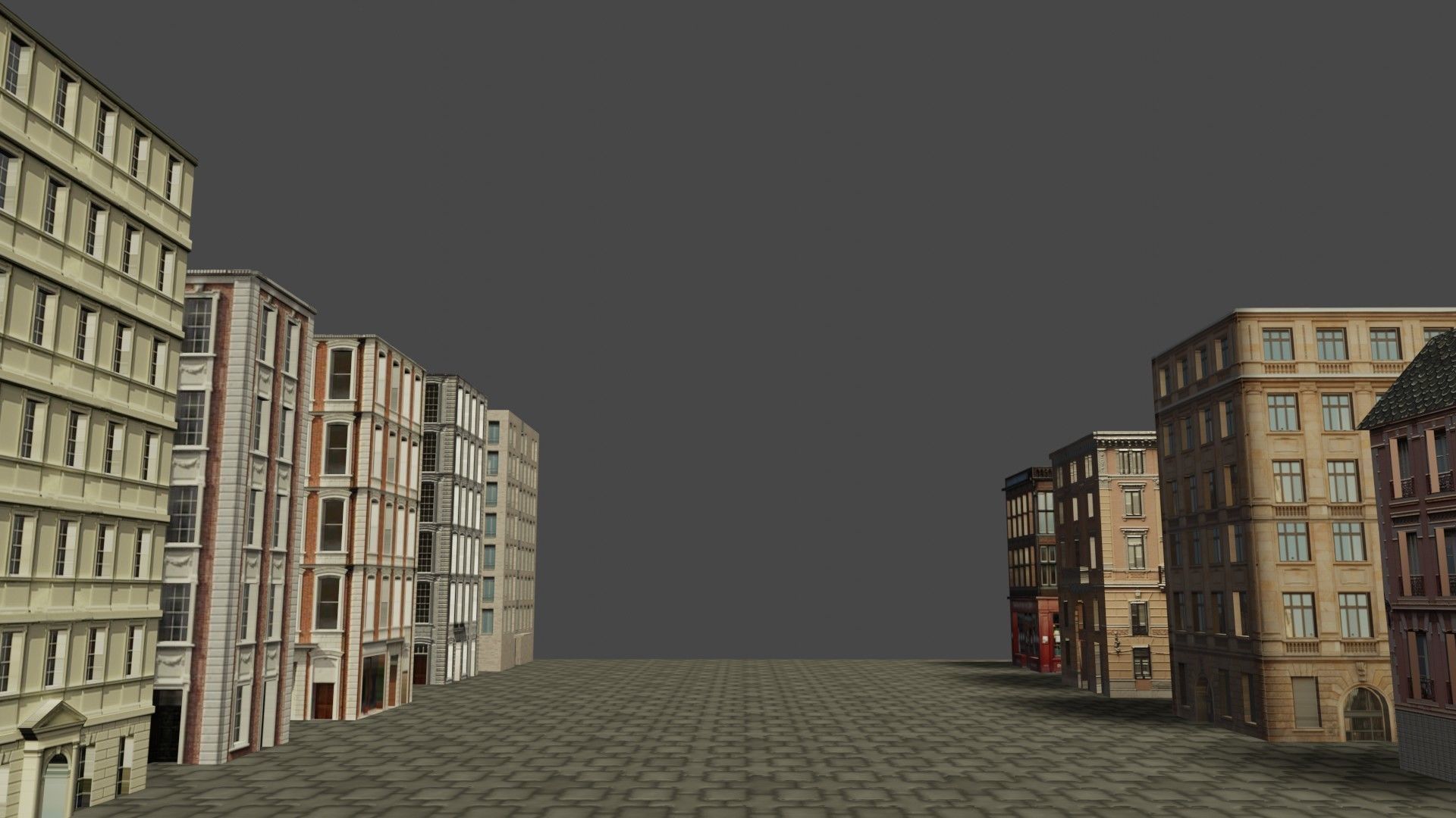 Buildings tall building on cobblestone street Low-poly 3D model_10