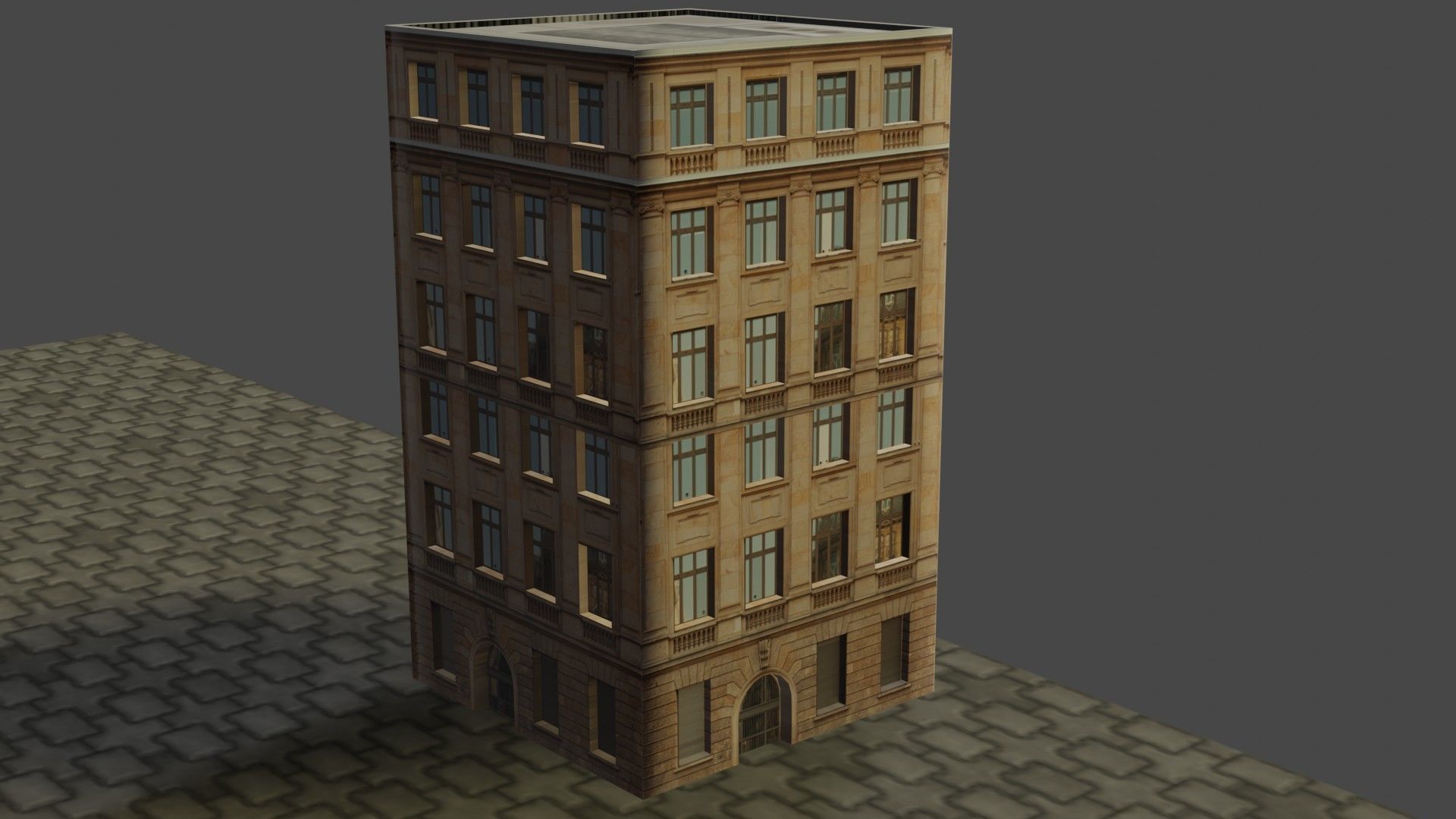 Buildings tall building on cobblestone street Low-poly 3D model_13