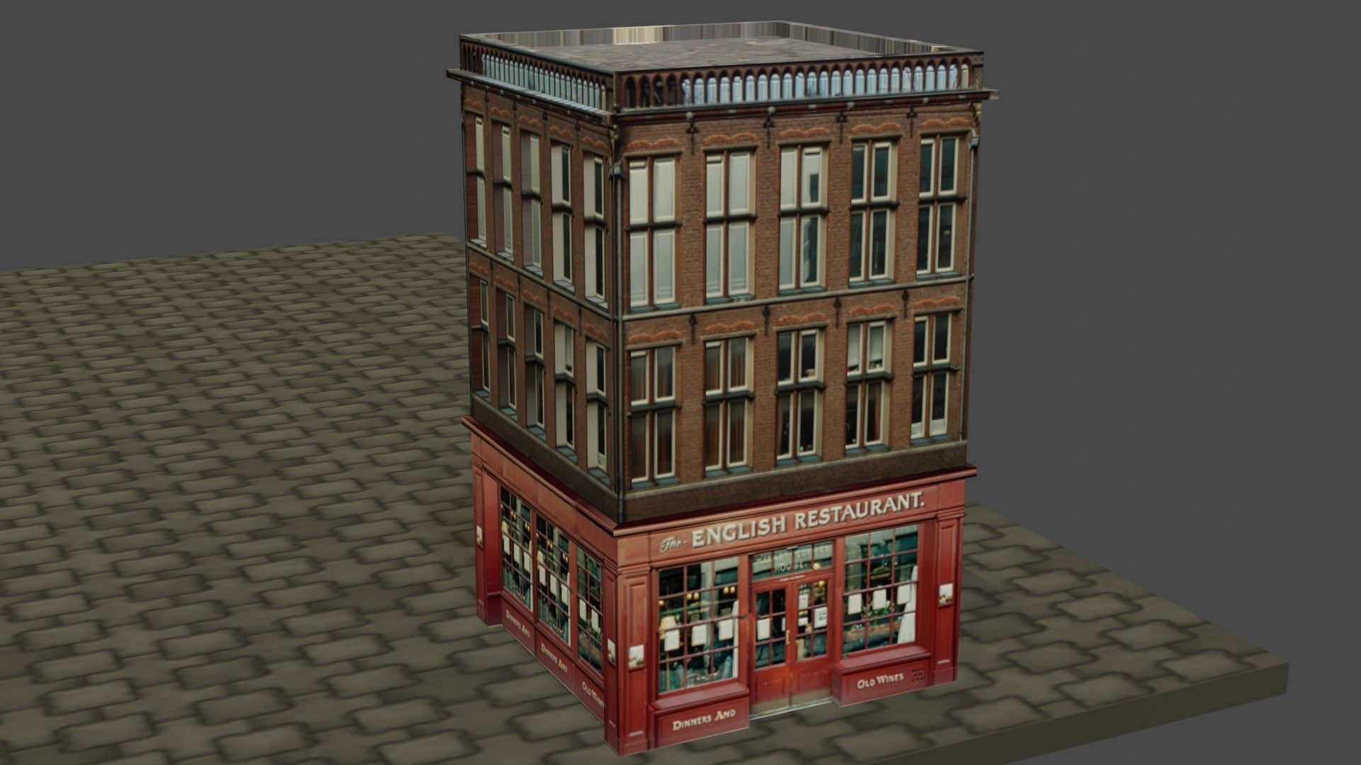 Buildings tall building on cobblestone street Low-poly 3D model_15