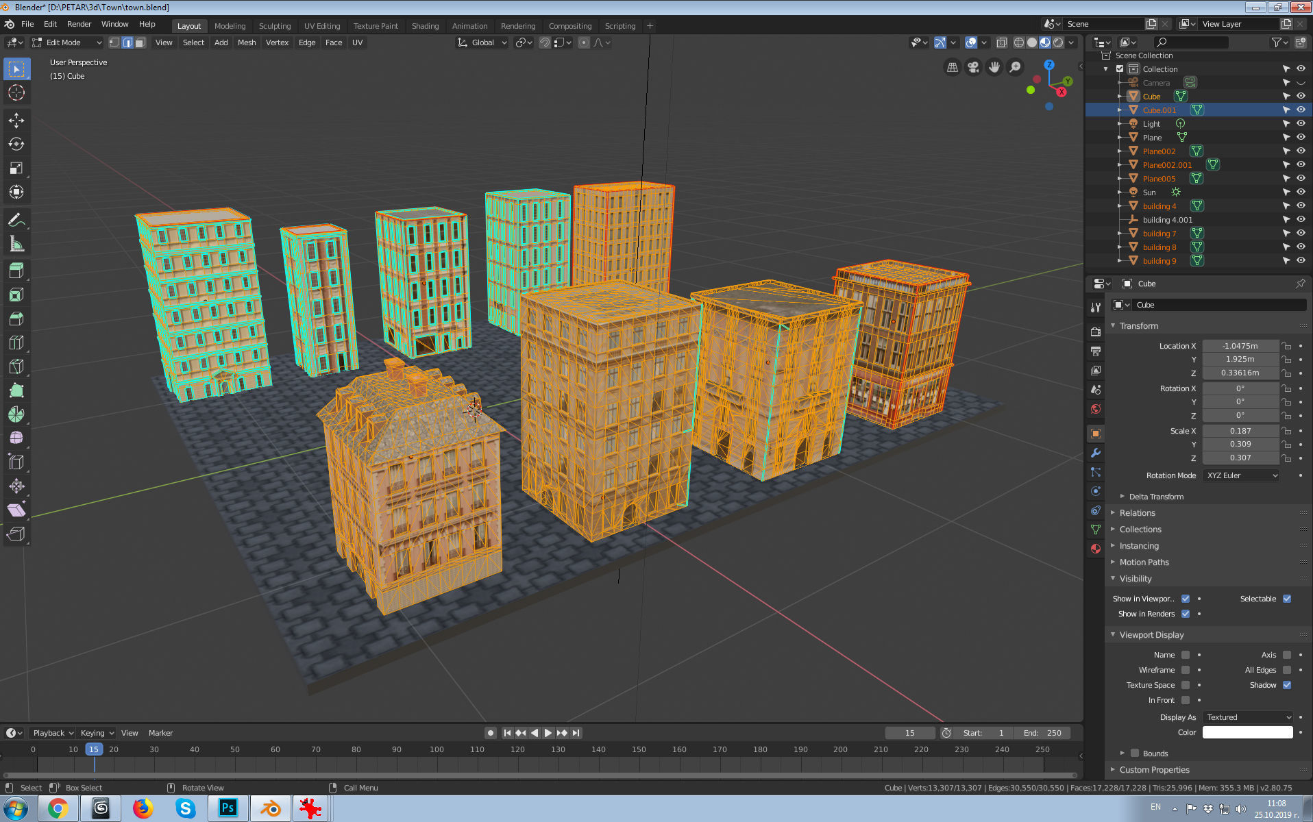 Buildings tall building on cobblestone street Low-poly 3D model_19
