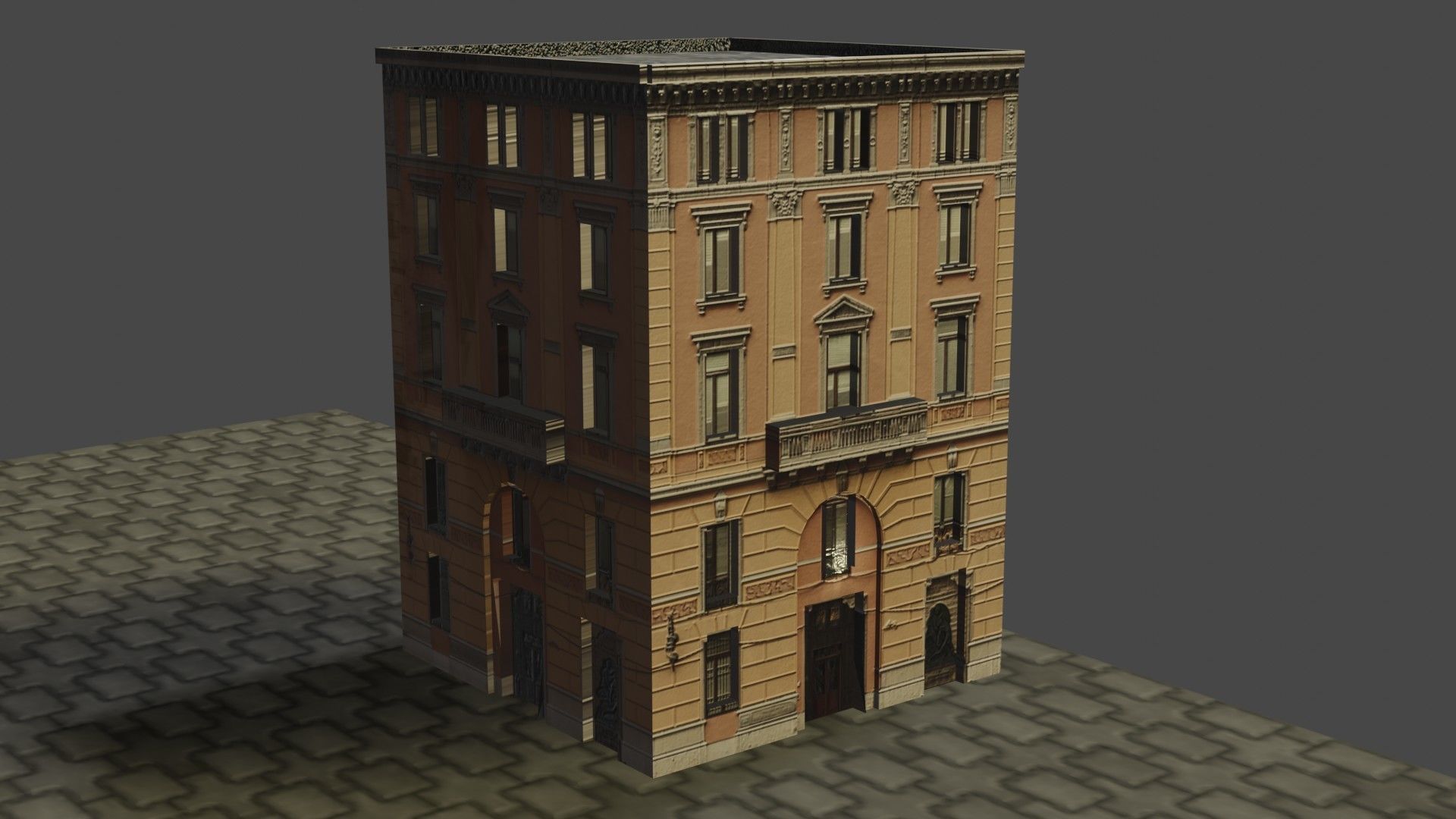 Buildings tall building on cobblestone street Low-poly 3D model_14