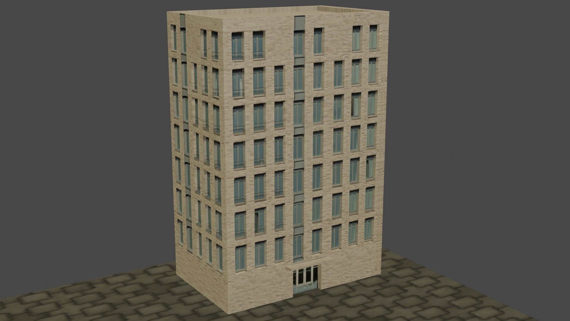 Buildings tall building on cobblestone street Low-poly 3D model_16