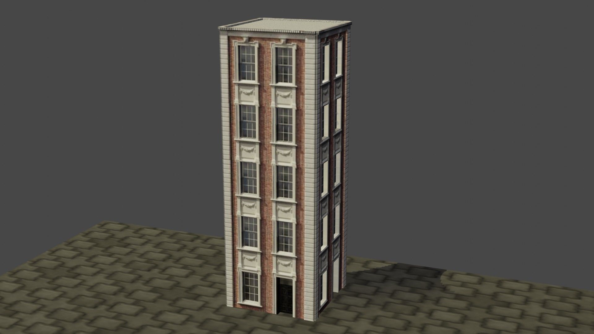 Buildings tall building on cobblestone street Low-poly 3D model_5