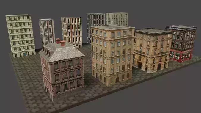 Buildings tall building on cobblestone street