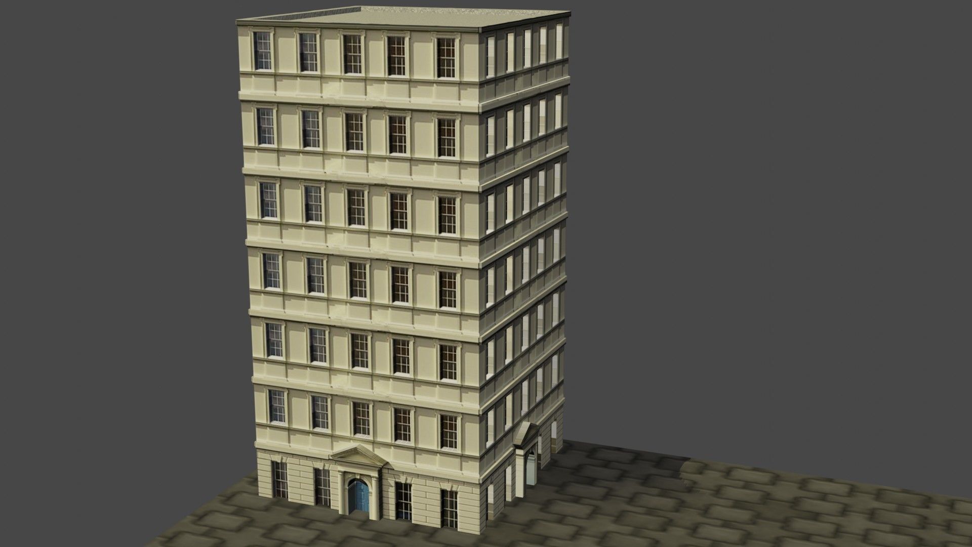 Buildings tall building on cobblestone street Low-poly 3D model_6