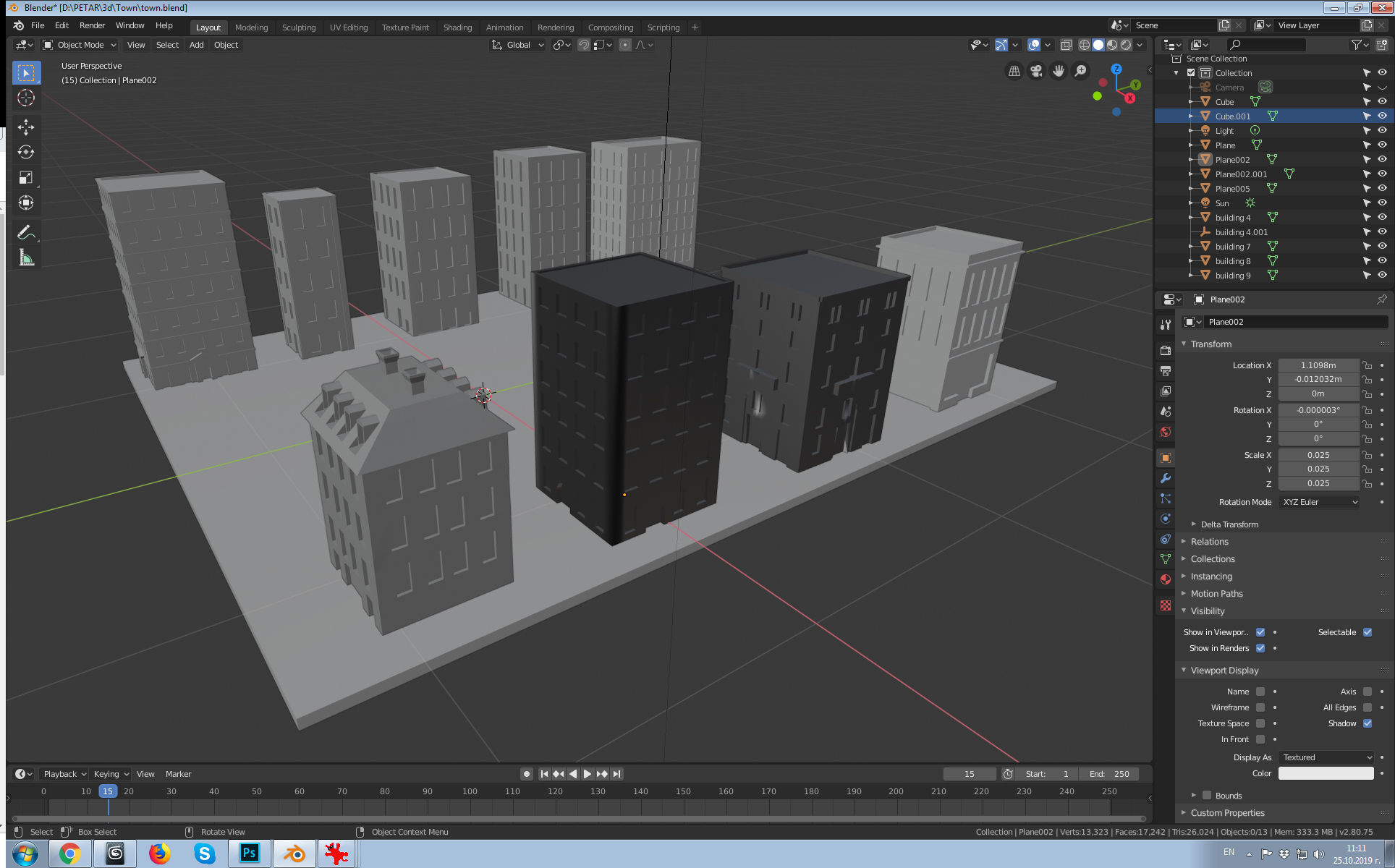 Buildings tall building on cobblestone street Low-poly 3D model_7