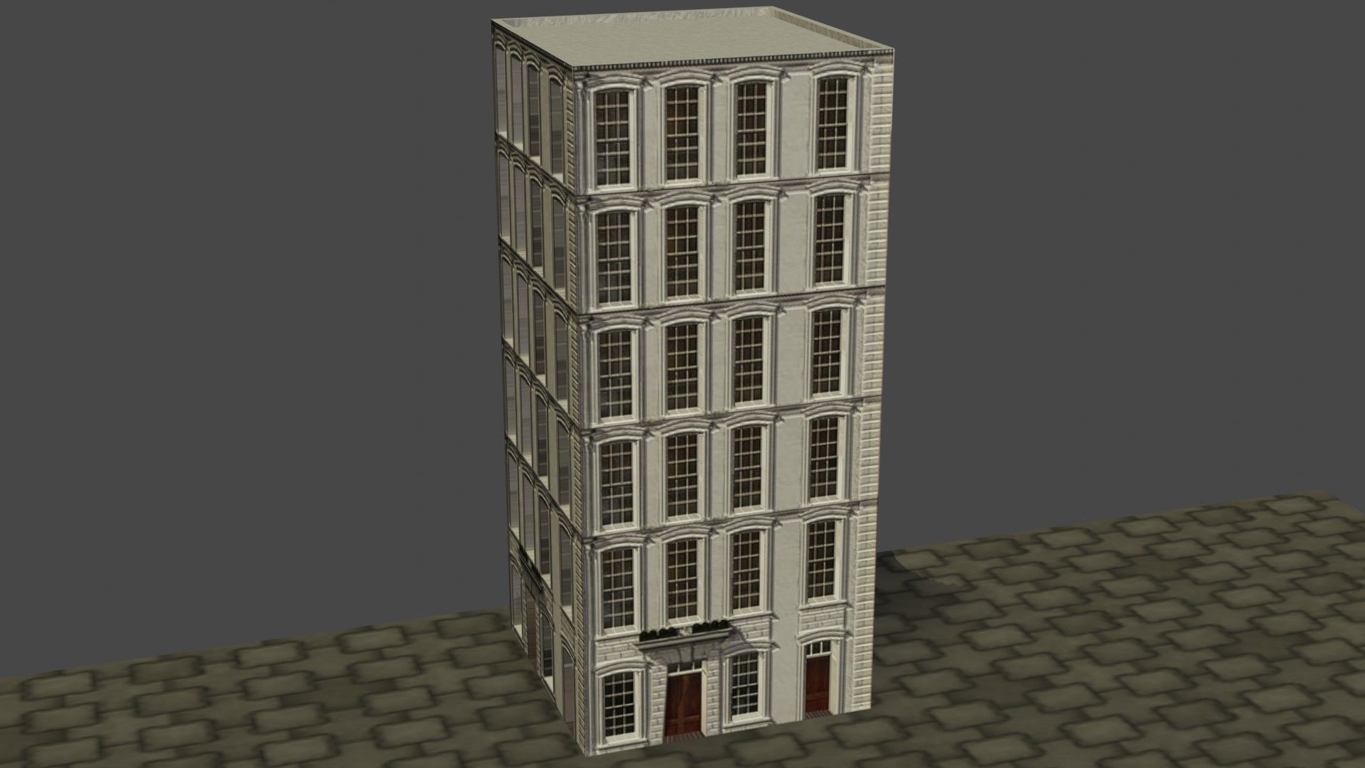Buildings tall building on cobblestone street Low-poly 3D model_17