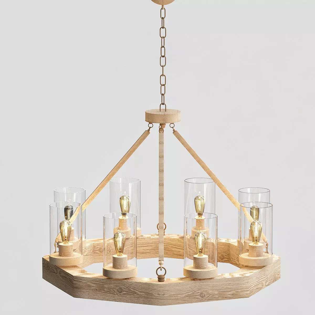 JASPER wooden chandelier with glass candle holders 3D model