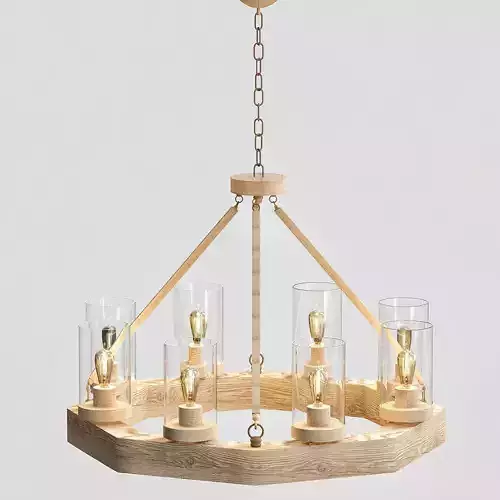 JASPER wooden chandelier with glass candle holders