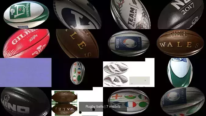 Rugby balls 3D Model Collection