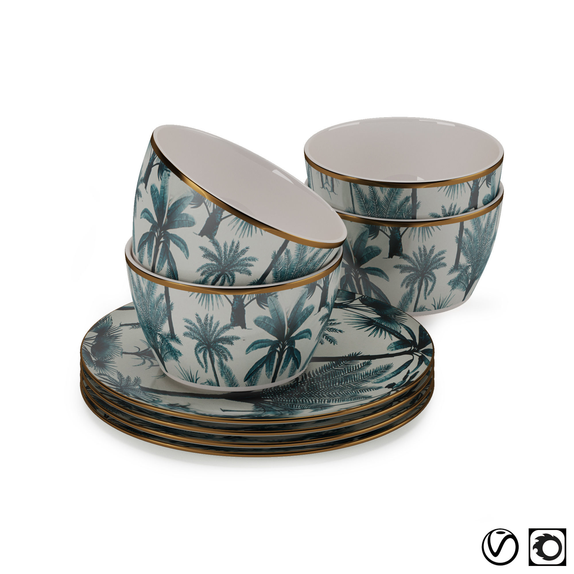 H and M Patterned Porcelain Collection Tableware  3D model_3