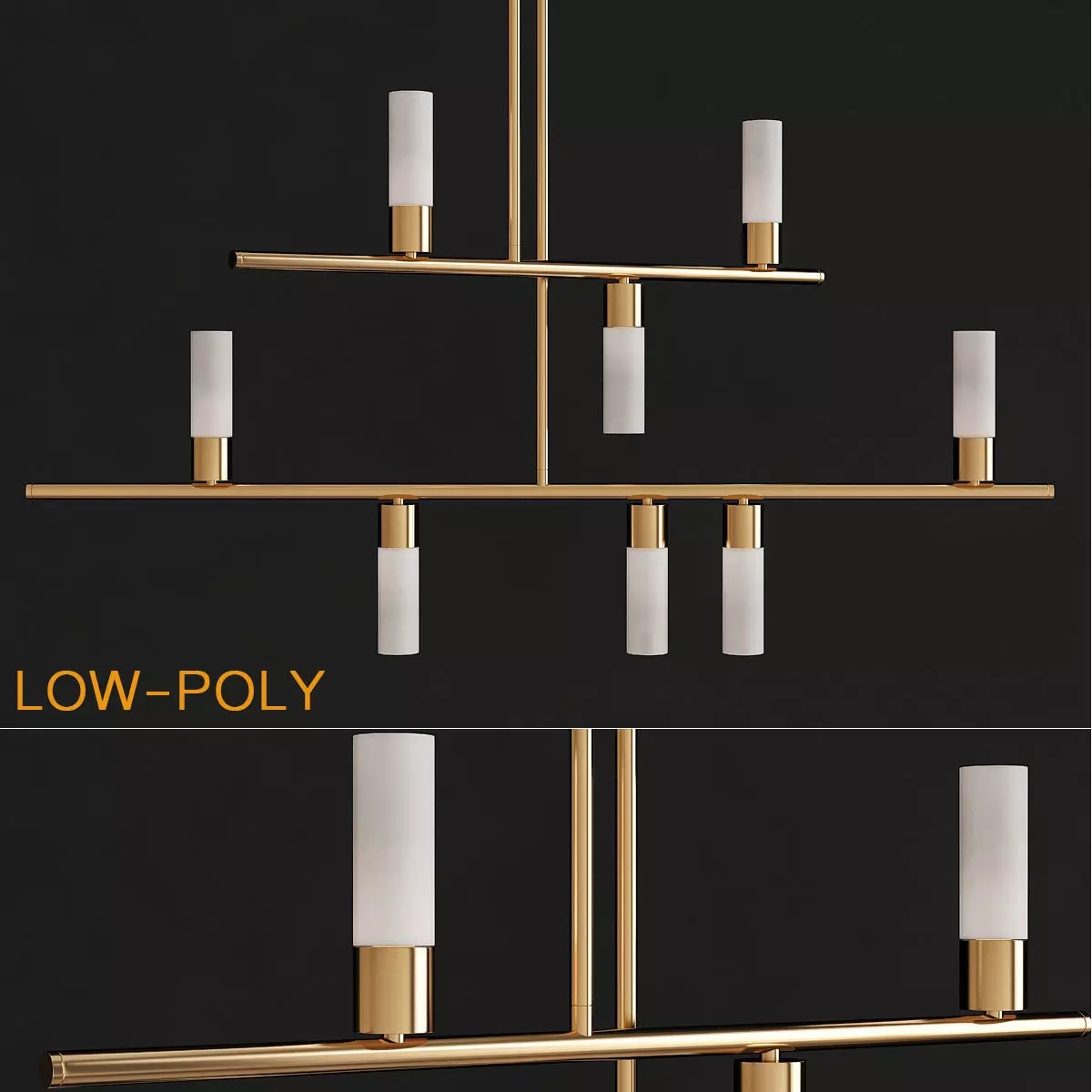 Durden 2 Rail Chandelier low poly 3d model Low-poly 3D model