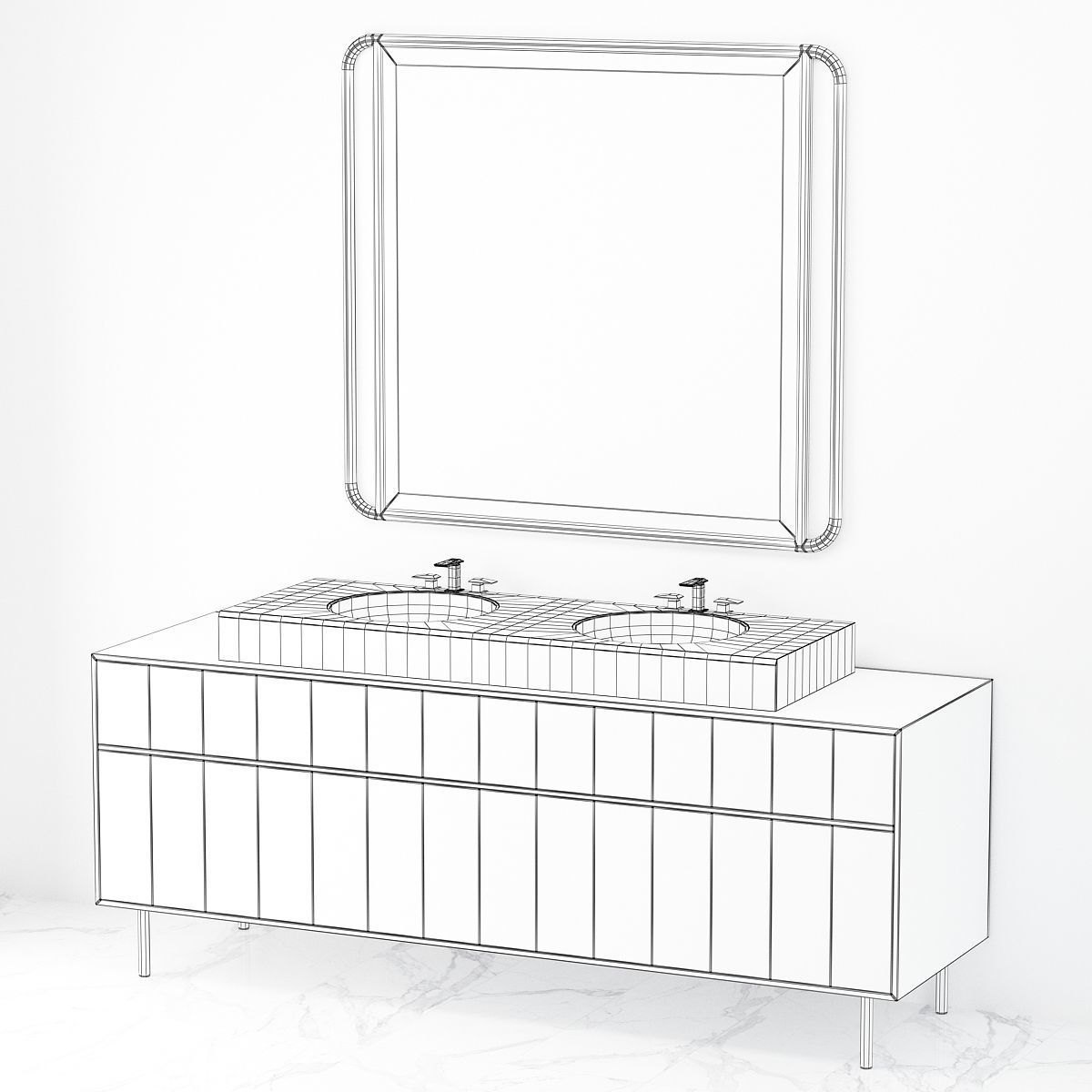 Bathroom low poly 3d model vanity gold Low-poly 3D model_1