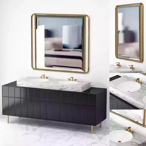 Bathroom low poly 3d model vanity gold