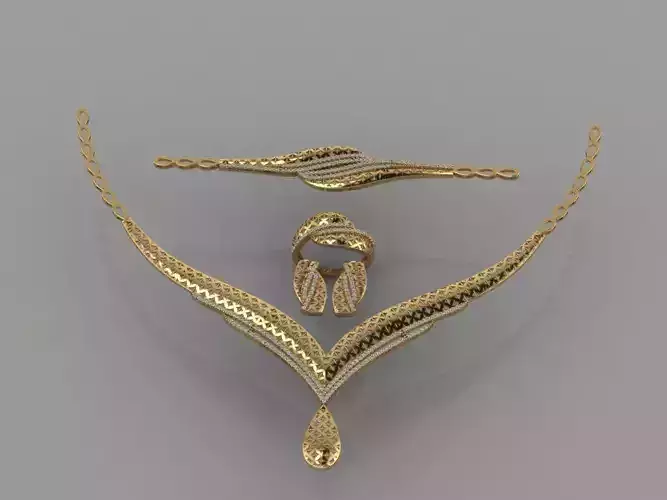 GC GOLD S0016 - Diamond necklace earring ring bracelet gold set 