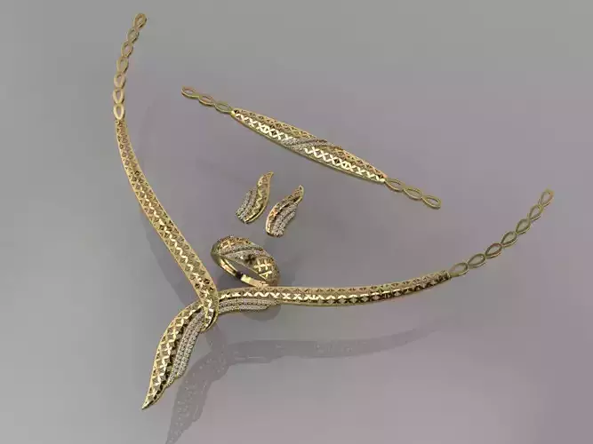 GC GOLD S0018 - Diamond necklace earring ring bracelet gold set 