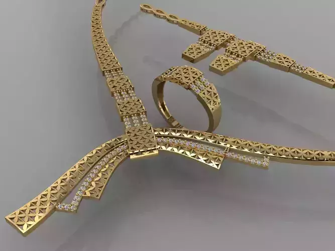 GC GOLD S0019 - Diamond necklace earring ring bracelet gold set 