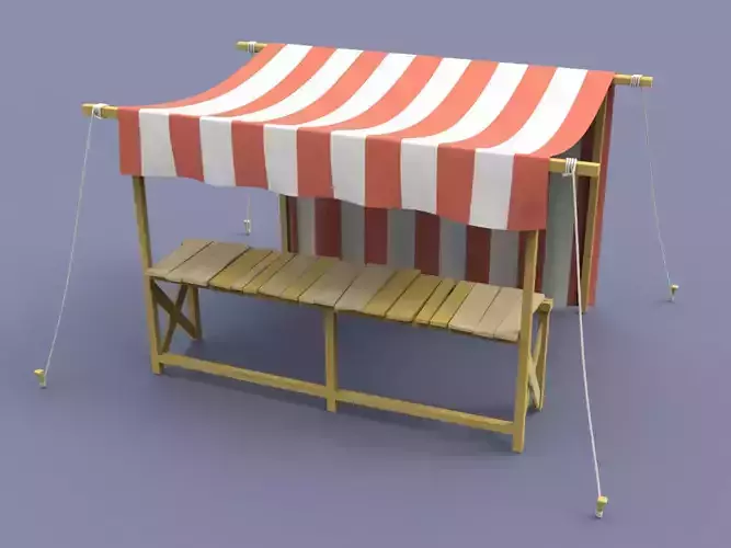 Marketplace table and chairs with striped canopy