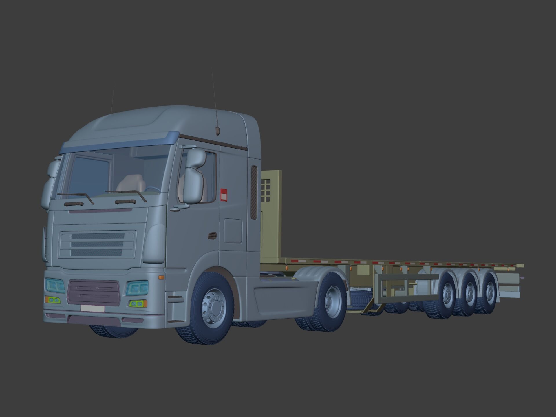 Generic Semi Trailer Flatbed Truck with Modern Design 3D model_1