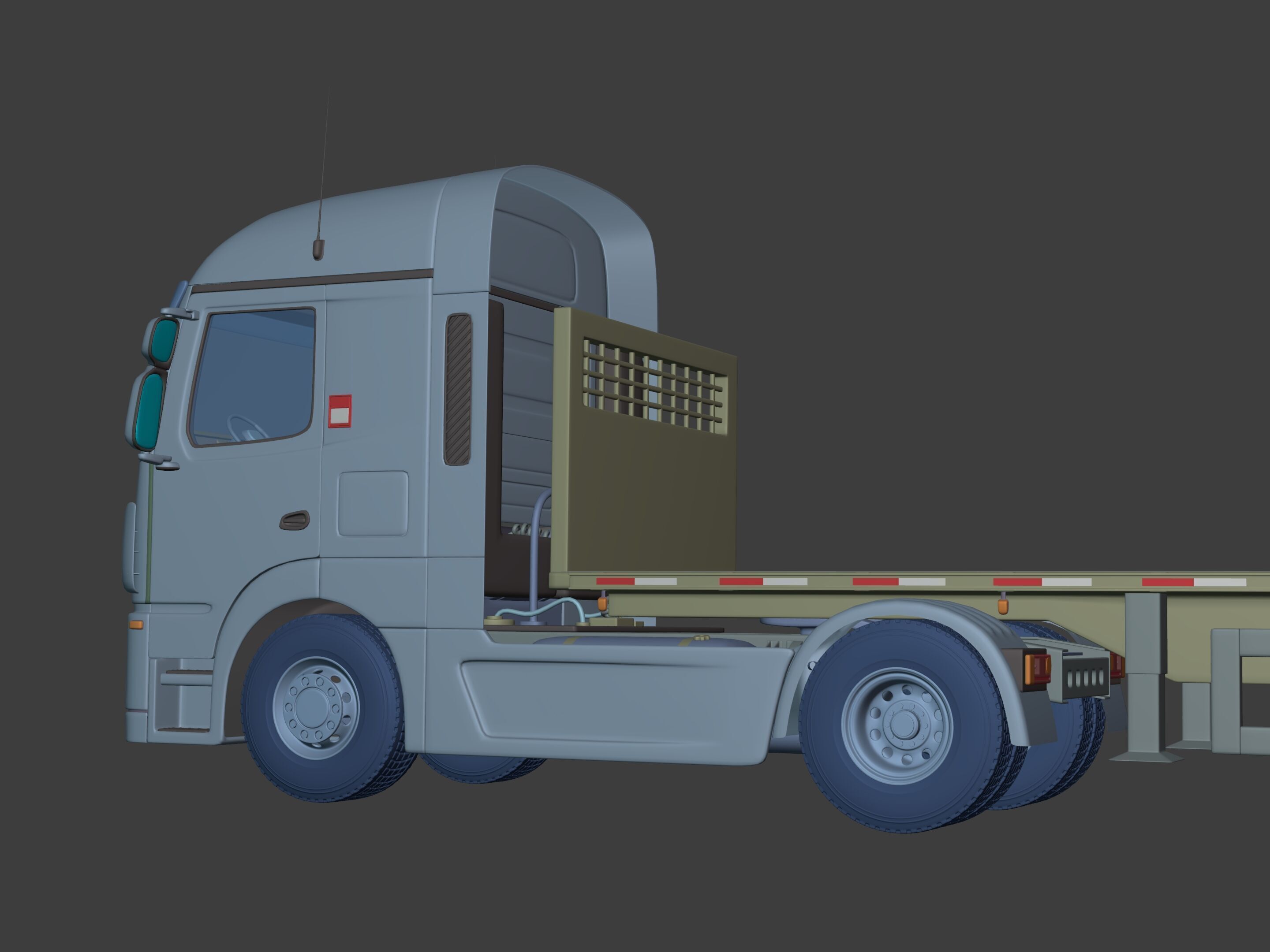 Generic Semi Trailer Flatbed Truck with Modern Design 3D model_6