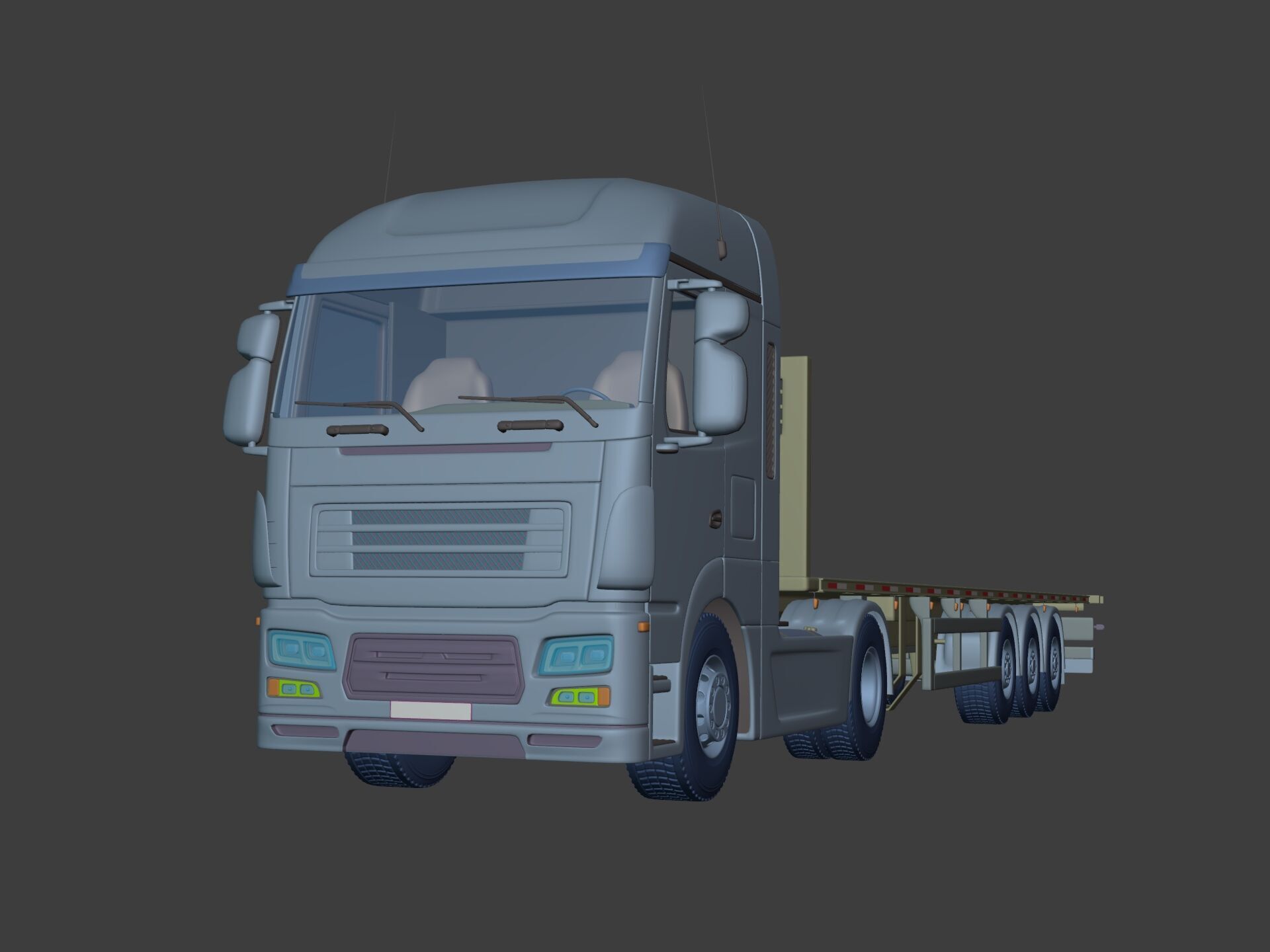 Generic Semi Trailer Flatbed Truck with Modern Design 3D model_5