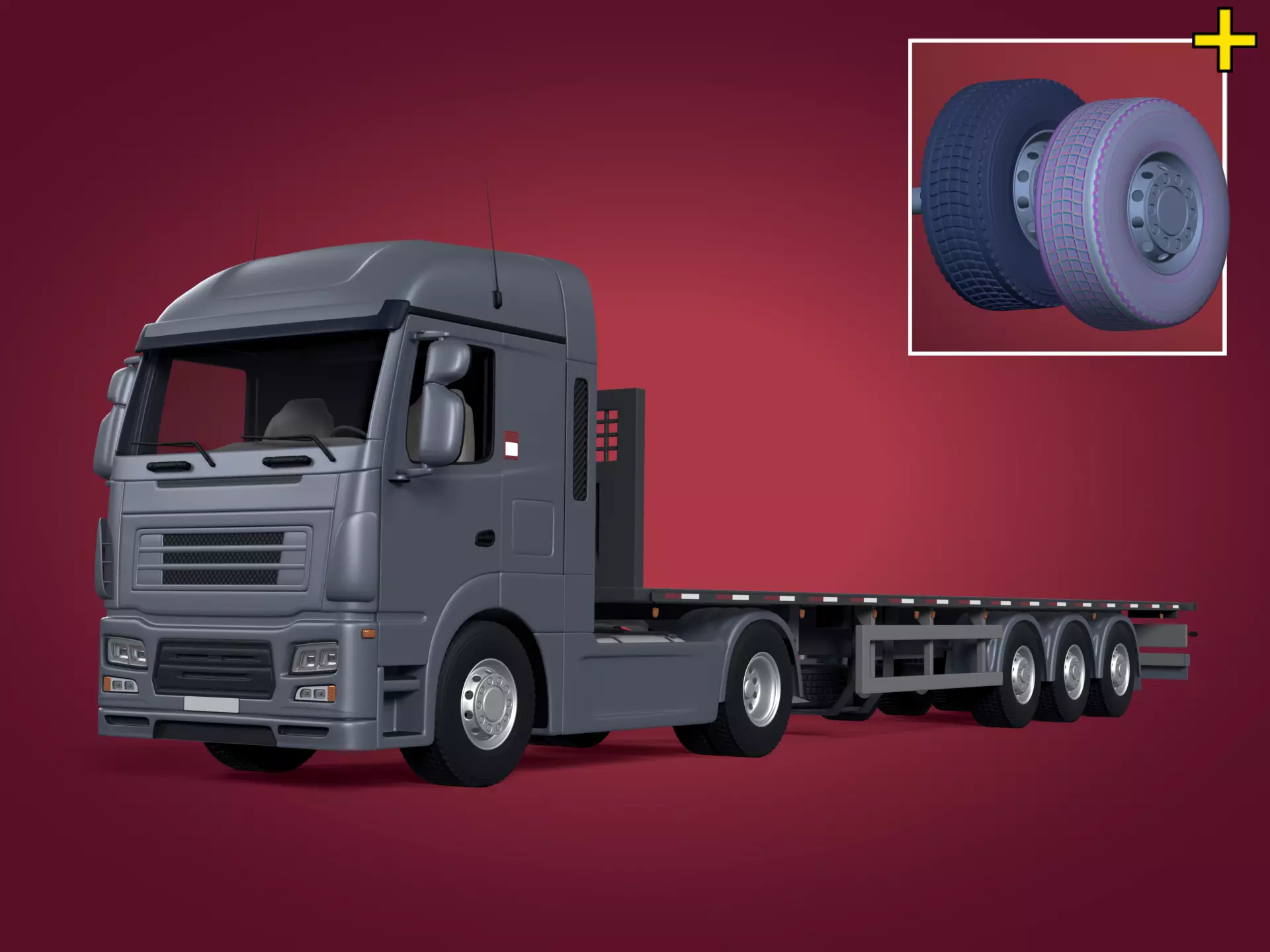 Generic Semi Trailer Flatbed Truck with Modern Design 3D model_0