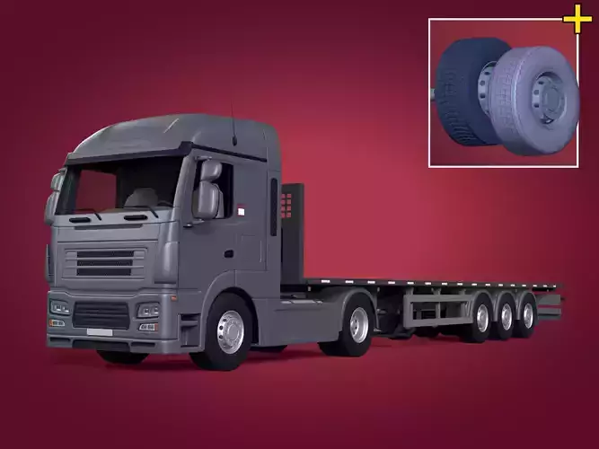 Generic Semi Trailer Flatbed Truck with Modern Design 3D model