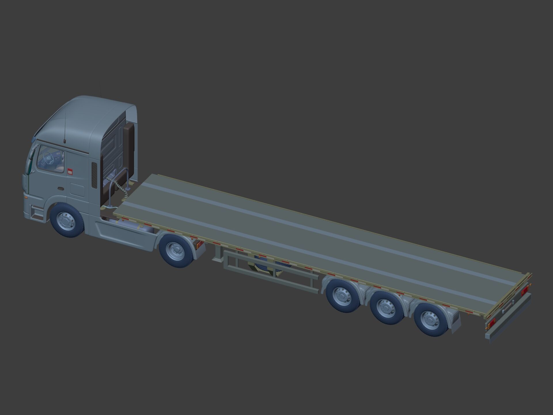 Generic Semi Trailer Flatbed Truck with Modern Design 3D model_9