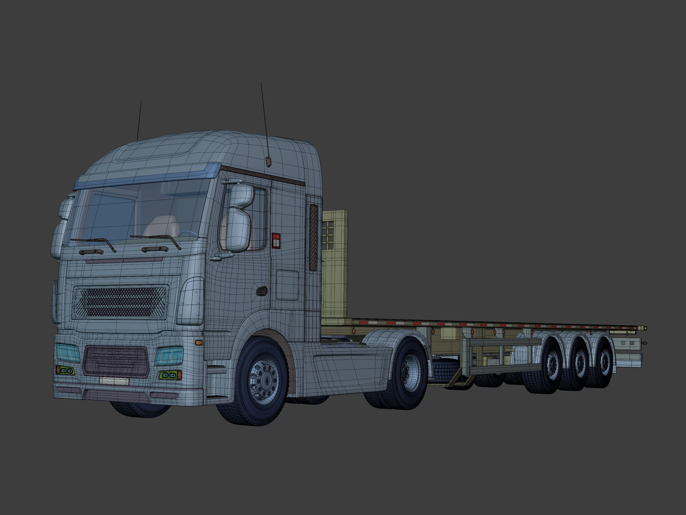 Generic Semi Trailer Flatbed Truck with Modern Design 3D model_2