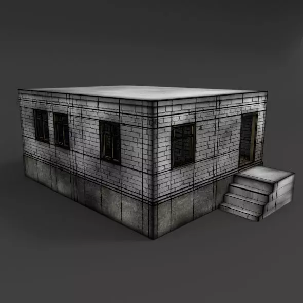 BrickHouse house with stairs and windows Free low-poly 3D model_0