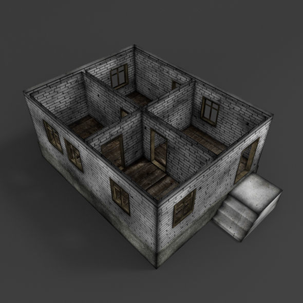 BrickHouse house with stairs and windows Free low-poly 3D model_1