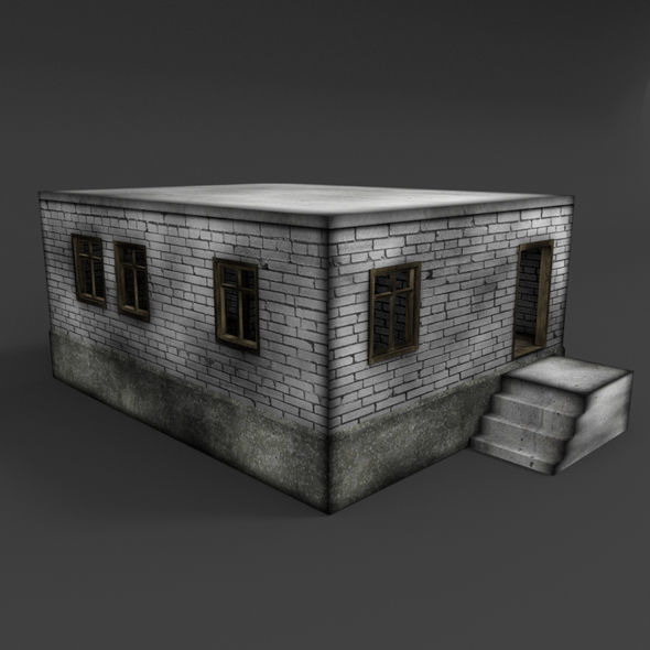 BrickHouse house with stairs and windows Free low-poly 3D model_3