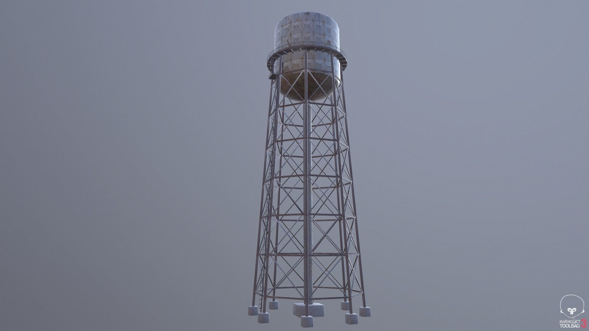 Rusted Old Water Tower Farm Low-poly 3D model_5