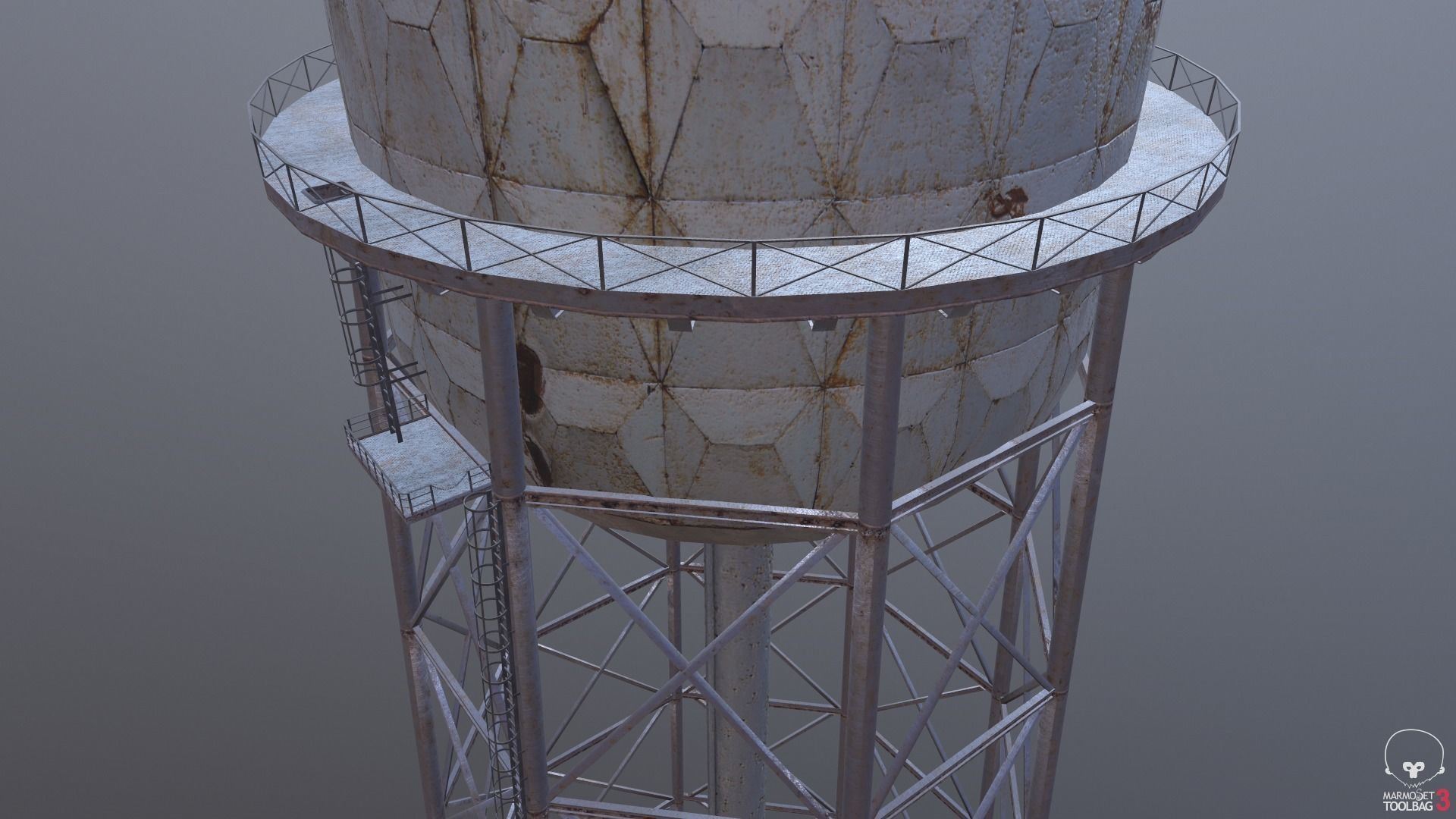 Rusted Old Water Tower Farm Low-poly 3D model_8