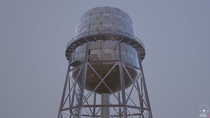 Rusted Old Water Tower Farm Low-poly 3D model