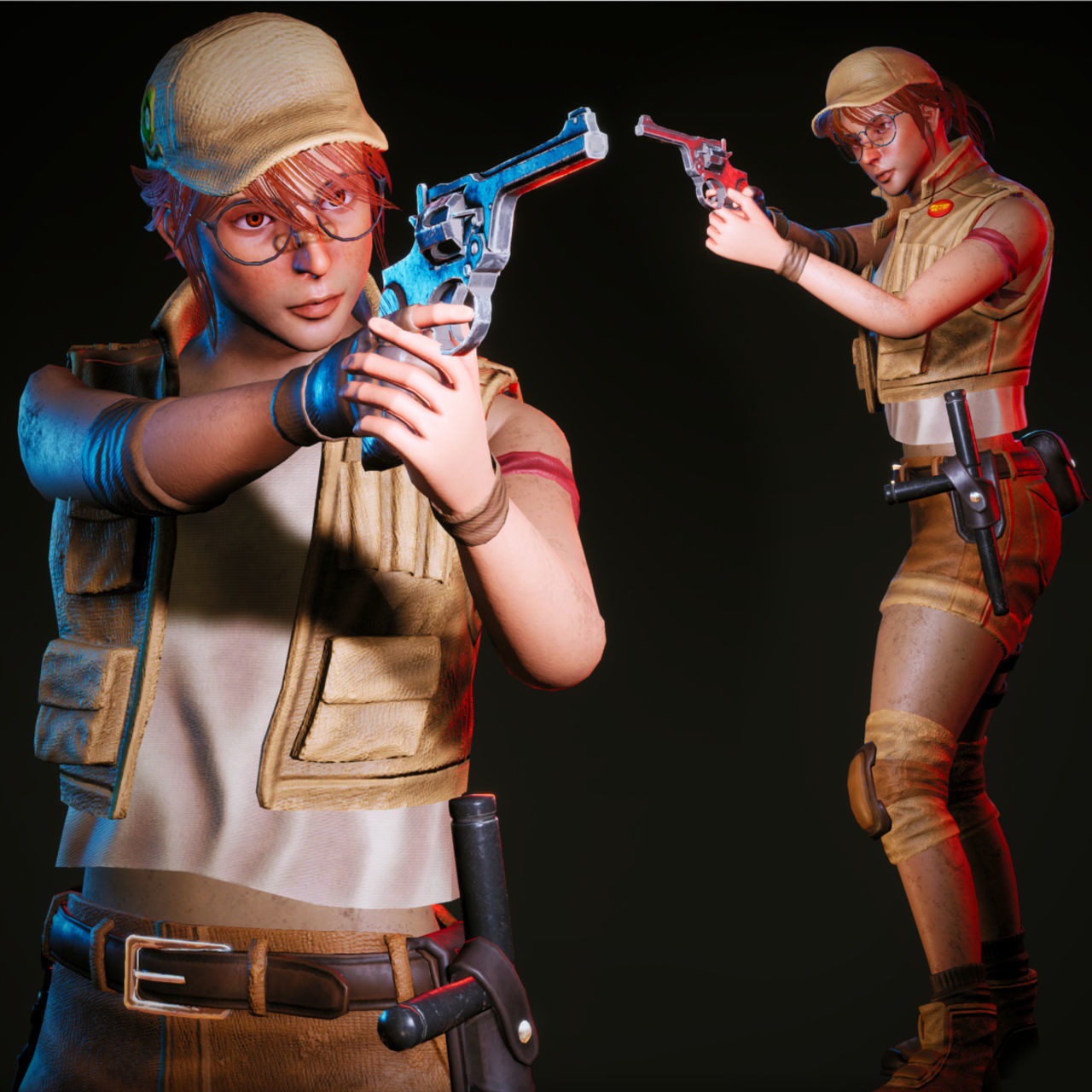 Fio from Metal Slug Character Low-poly 3D model_1