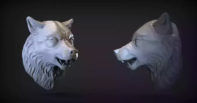 Angry Wolf  head  3D print model