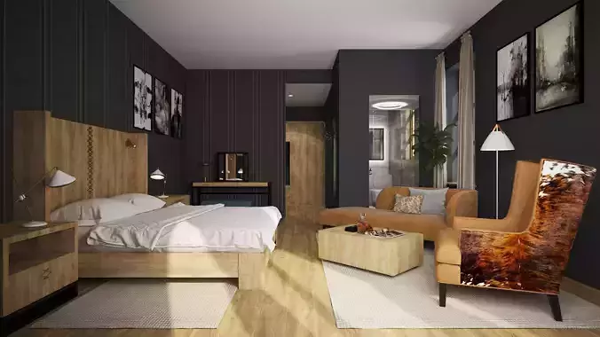 Bedroom and bathroom scene